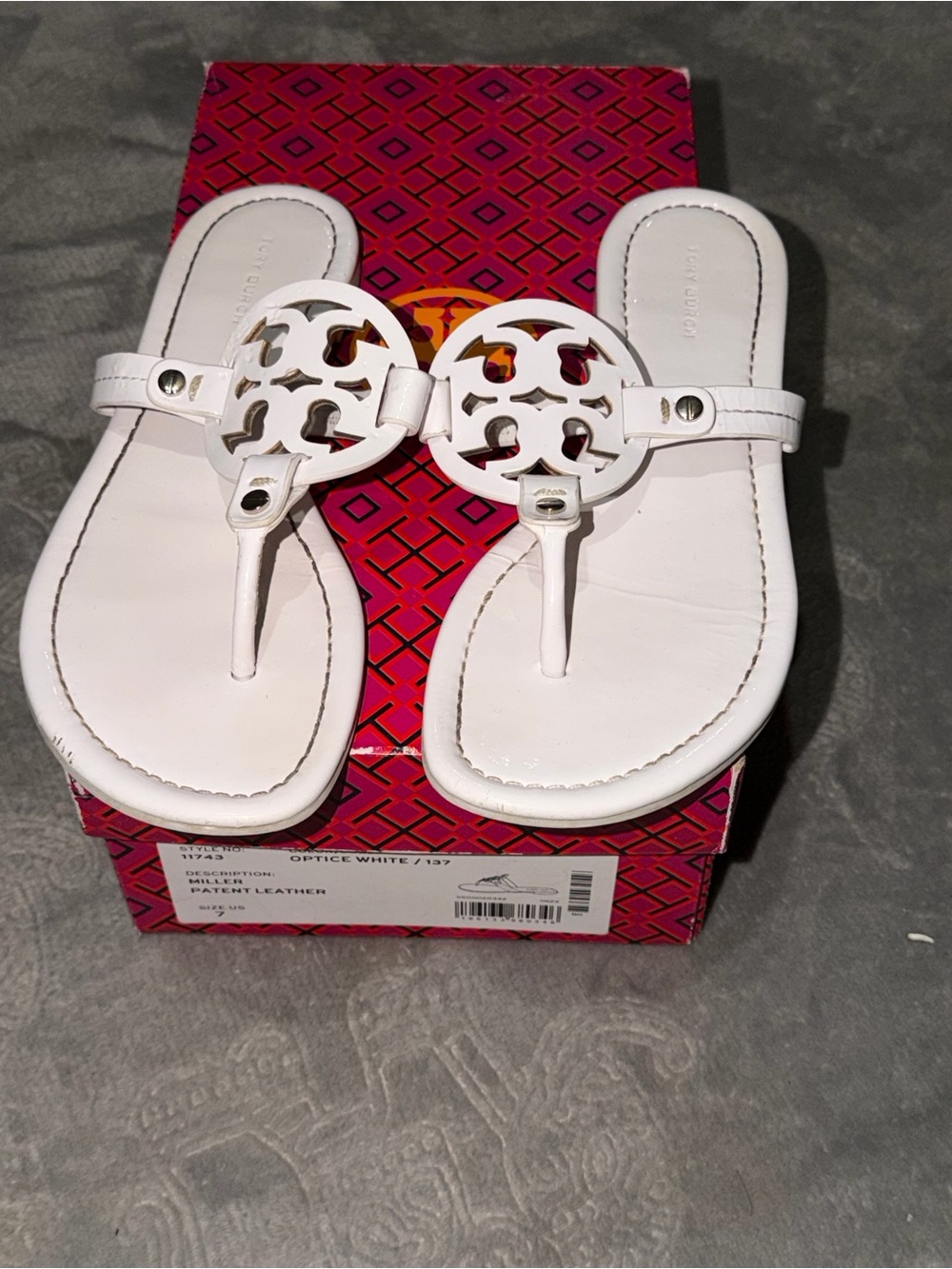 Tory Burch White Logo Thong Sandals